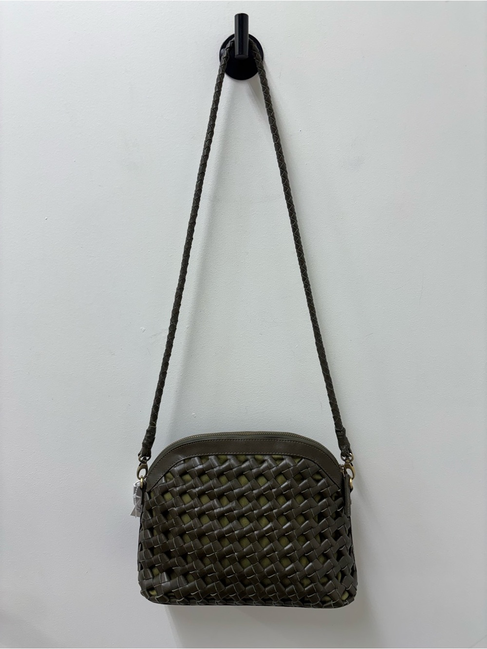 Bembien Carmen Olive Green Woven Crossbody Bag with Braided Strap